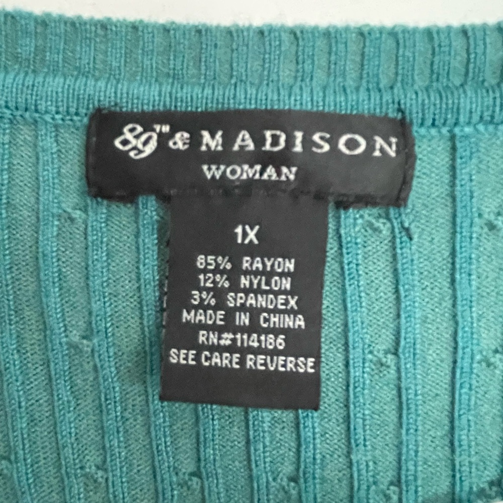 Madison Teal Ribbed Knit Top - Picture 2 of 5